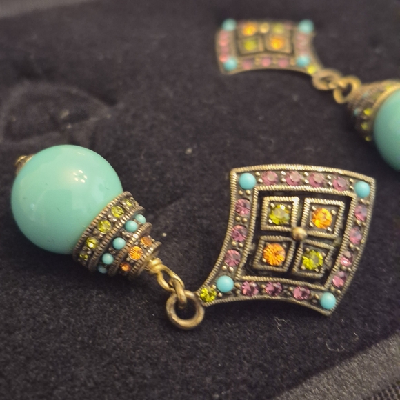 Heidi Daus Pink and Turquoise Drop Earrings - Picture 2 of 4